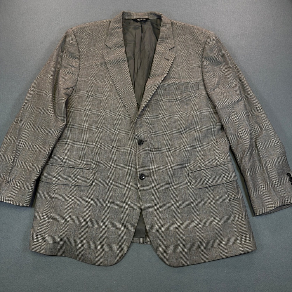 Jos A Bank Signature Collection Grey‎ Glen Plaid 100% Wool Blazer Sport Coat 48R